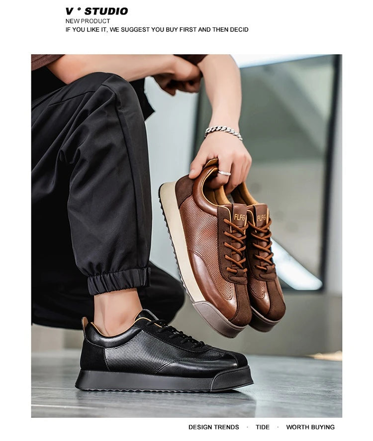 Mens Unique Skate Shoes Platform Comfort Black Casual Sneakers All-Match Thick Sole Design for Urban Street Style Versatile Wear