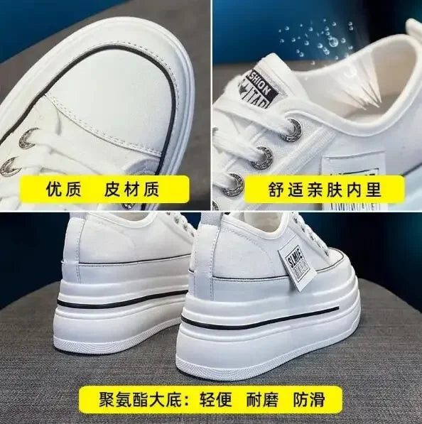 Vulcanized Platform Sneakers Wedge Shoes Non-slip Casual Shoes Women 2025 Autumn Lace-up Comfort Denim Canvas Shoes Thick Sole