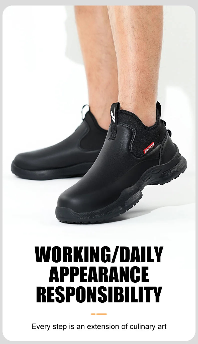 Fashionable men's leather shoes Waterproof and anti slip chef shoes Wear resistant men's casual shoes oil resistance Chef's boot