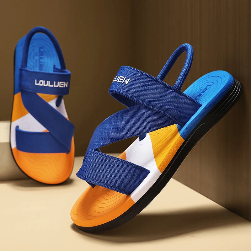 Men's Sandals, Solid Color Blocked Open Toe Breathable Slippers, Comfortable, Non-slip, Durable, Casual Shoes