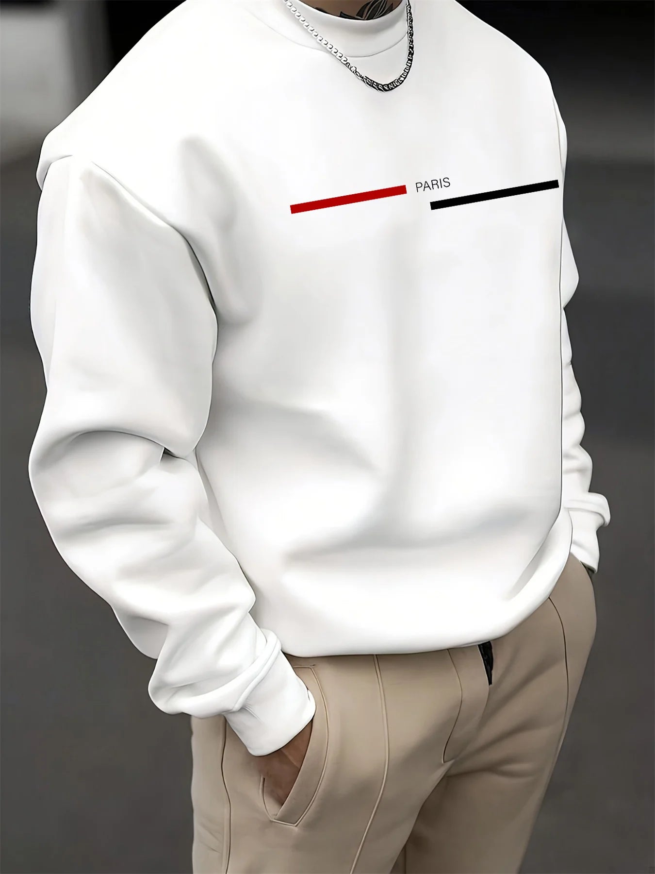 Men's autumn and winter casual loose fashion classic Paris letter pattern printed long sleeved round neck sweatshirt
