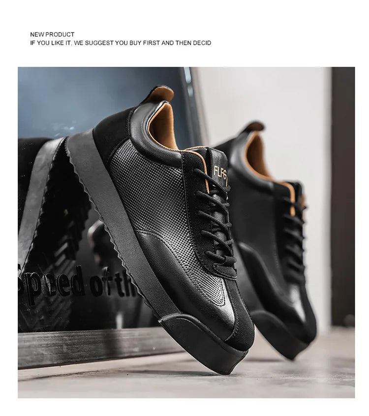 Mens Unique Skate Shoes Platform Comfort Black Casual Sneakers All-Match Thick Sole Design for Urban Street Style Versatile Wear