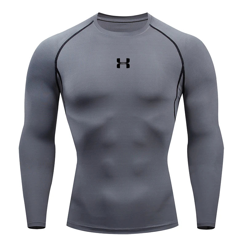 Men's Compression Long Sleeve Shirt Quick Dry Muscle Fit Athletic Top for Workout Training Bodybuilding Running Fitness Sports