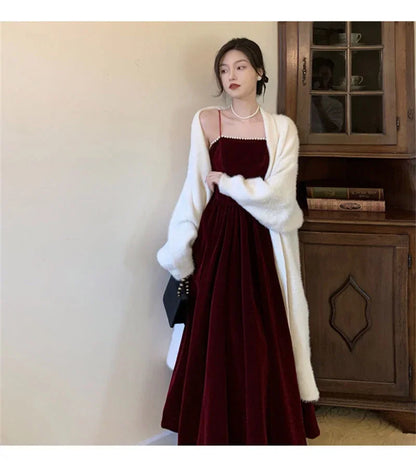 Velvet Dress Hepburn Long Skirt Women Clothing Party Dresses Vestido Dress
