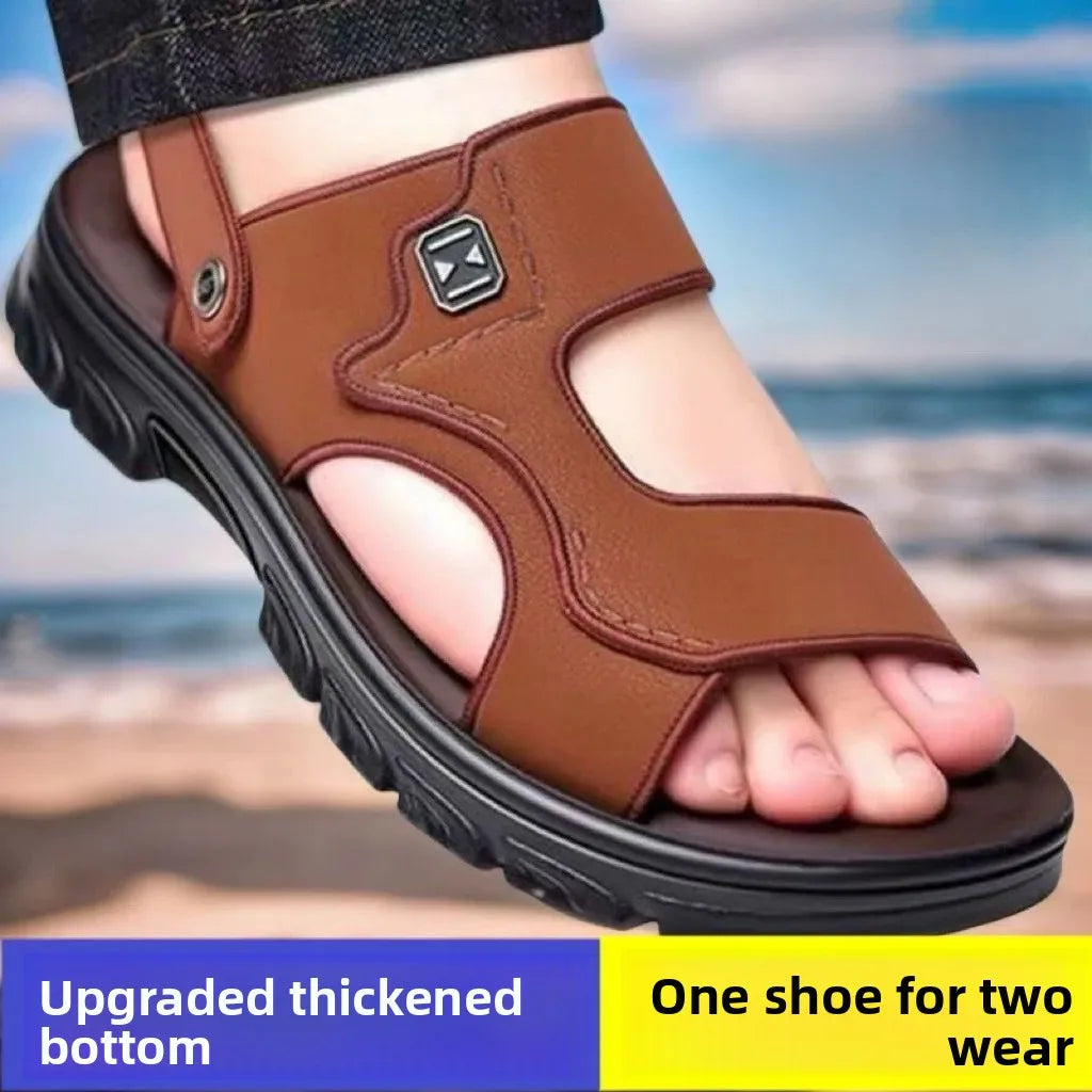 Men's Summer Thickened Anti-slip Wear-resistant Breathable Beach Sandals Driving Beachside Slip-On PVC Material Adult Footwear