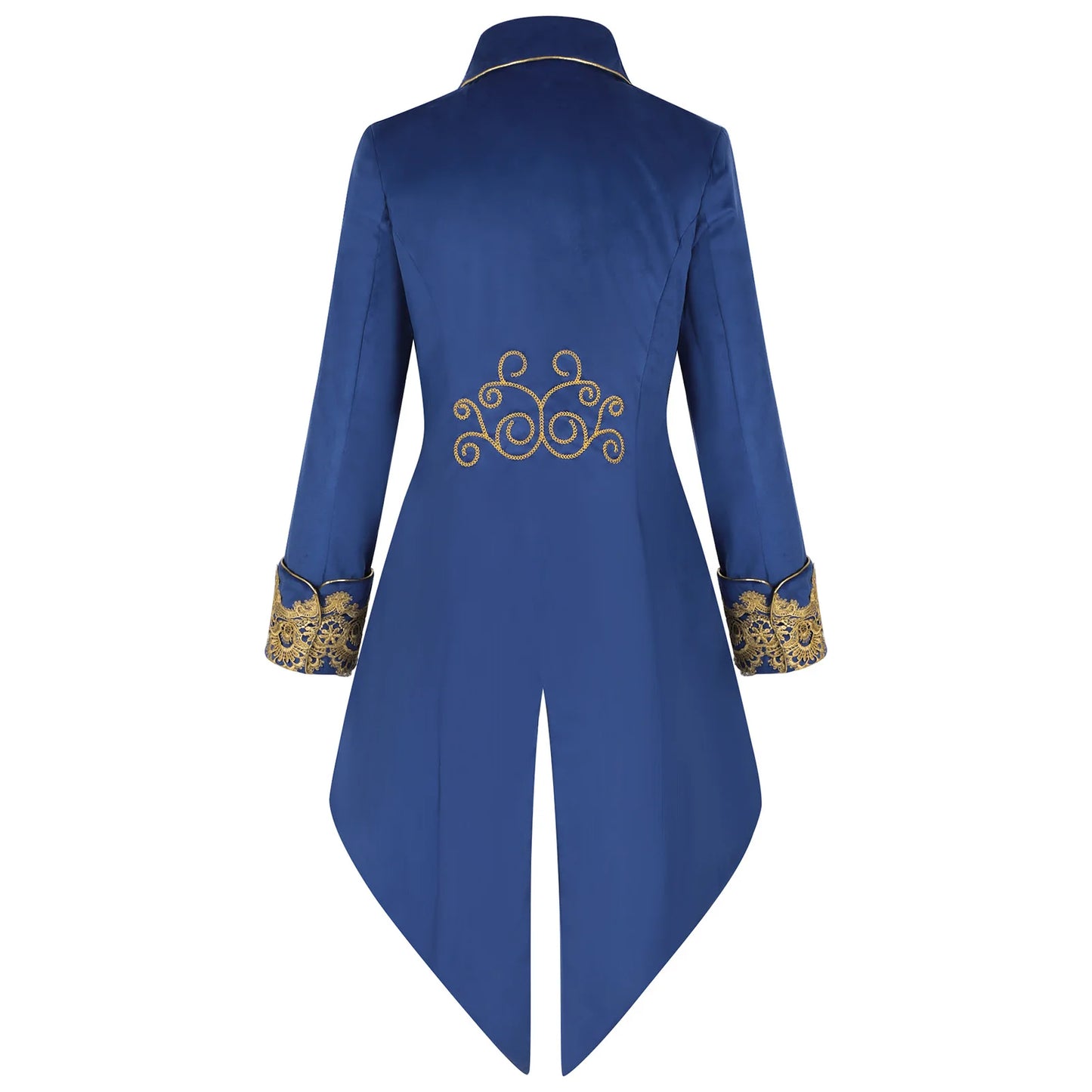2025 New Blue Lace Tuxedo for Men, Euro- American Medieval Vintage Men's Tailcoat Jacket,medium Length Punk Performance Costume