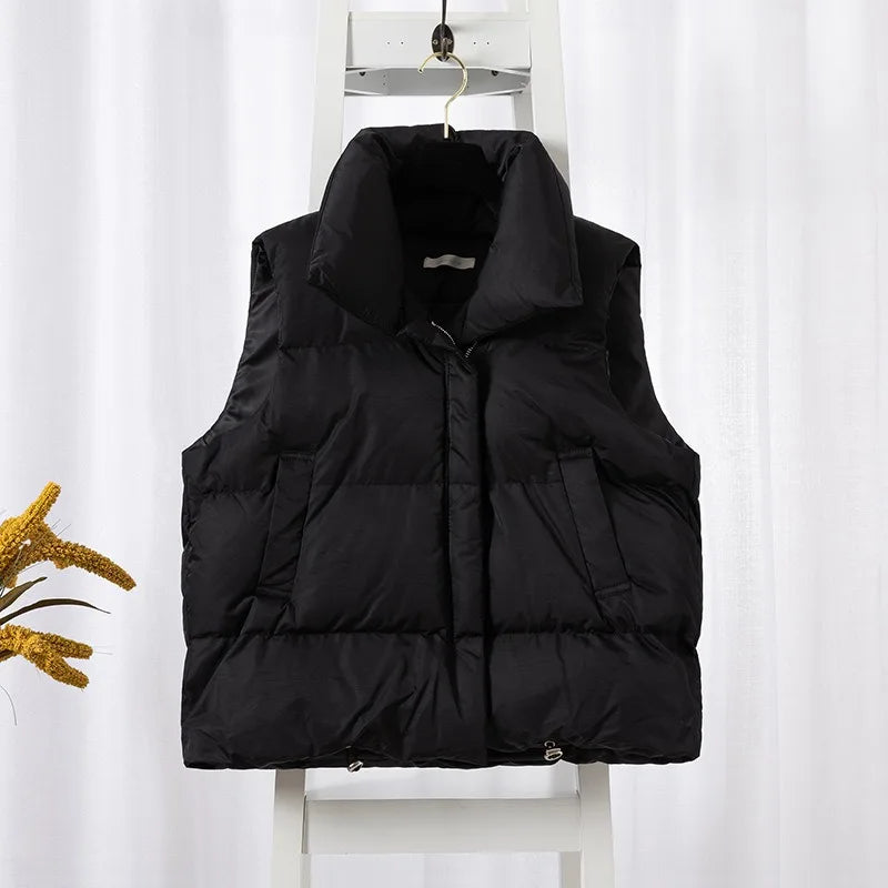 Autumn Winter Sleeveless Vest Women Keep Warm Puffer Jacket Stand Collar Harajuku Outwear Loose Fashion Padded Vest Korean Fall