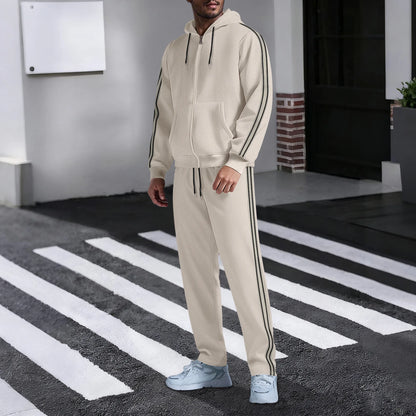 New men's outdoor sports casual hooded cardigan set - autumn fashion trend - pocket lace long-sleeved long pants two-piece set