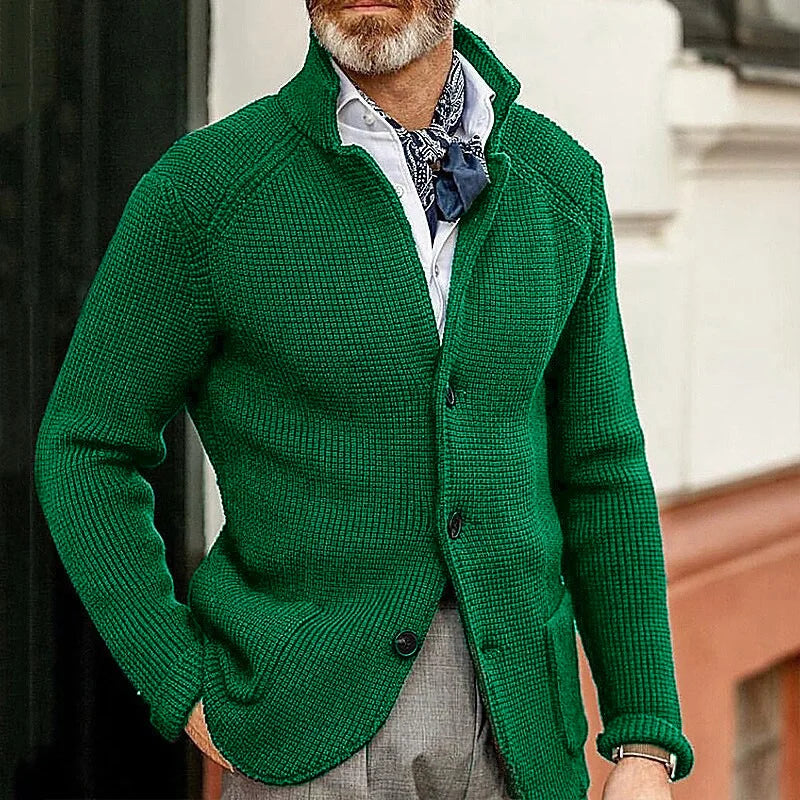 New 2025 Men Stand Collar Knitted Coat Long Sleeve Sweater Cardigan Jacket Solid Thick Warm Knitwear Casual Sweatercoat Blazer