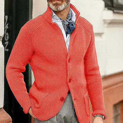 New 2025 Men Stand Collar Knitted Coat Long Sleeve Sweater Cardigan Jacket Solid Thick Warm Knitwear Casual Sweatercoat Blazer