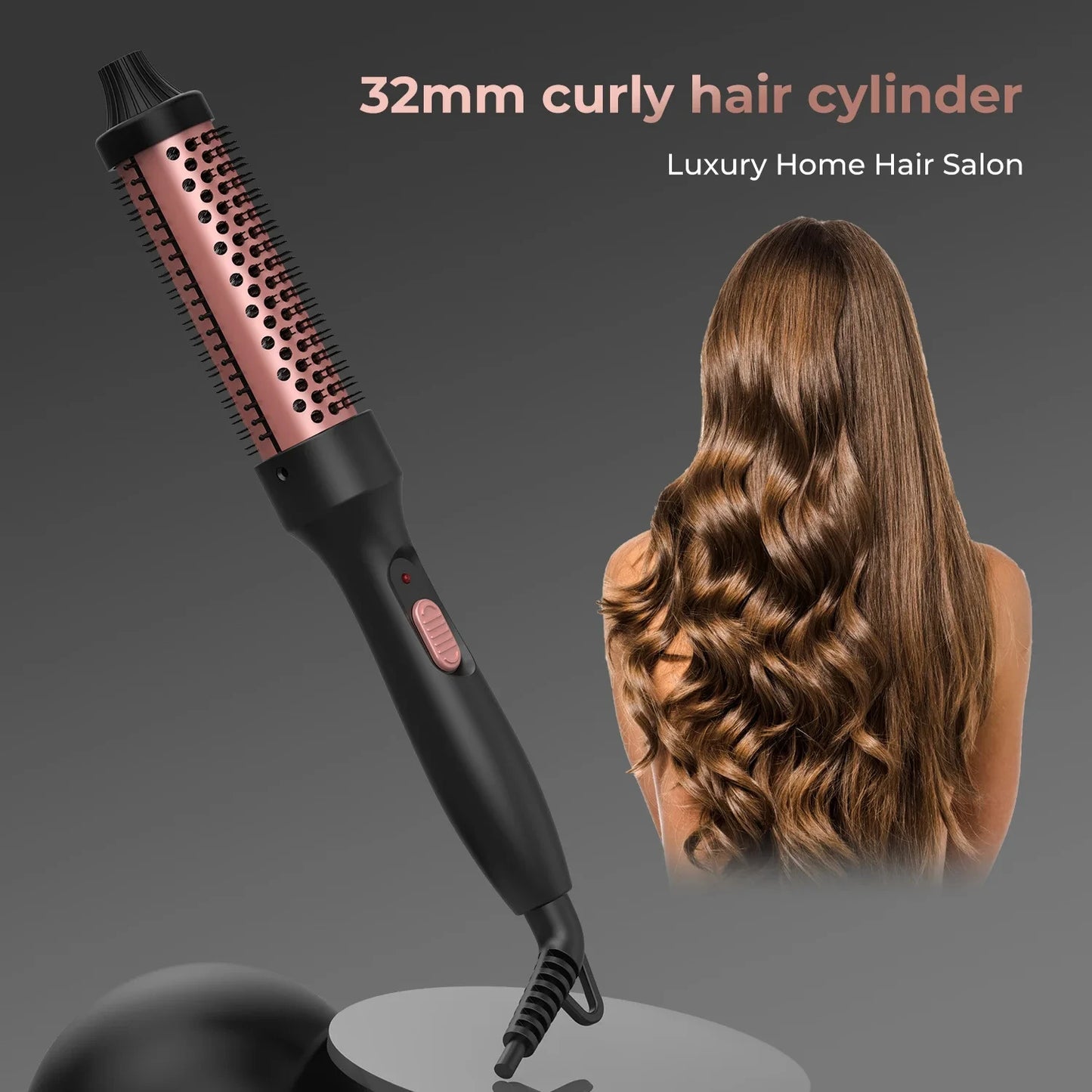 PTC Heated Curling Iron Brush 32mm Thermal Round Brush Anti Scald Hair Styler Volumizing Curler for Home Salon Use