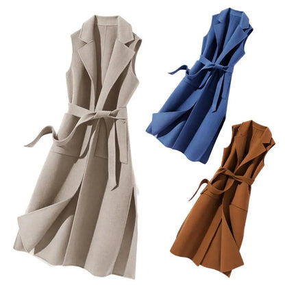 Women Autumn Vest Thermal Turn-down Collar Sleeveless Open Stitch Cardigan Elegant Lady Winter Waistcoat Notch Collar Women Vest