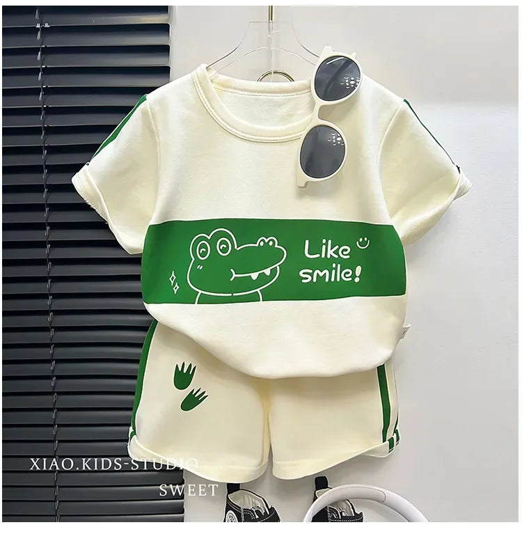 Children's Top and Bottom Clothes Set Short-sleeved Suit Striped Girls Boys T-shirt Summer Children's Clothing Loungewear Outfit