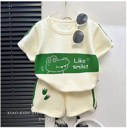 Children's Top and Bottom Clothes Set Short-sleeved Suit Striped Girls Boys T-shirt Summer Children's Clothing Loungewear Outfit