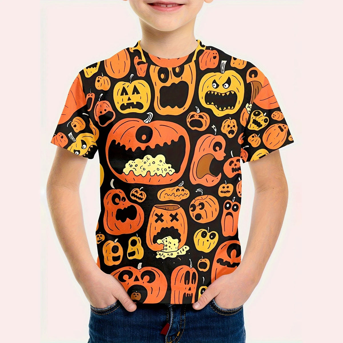 Girl Clothes Funny Terror Pumpkin Graphic T Shirt Boys Girls Halloween Short Sleeve Tops Tees 2-10Y Halloween Gift Party T-Shirt