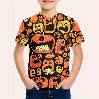 Girl Clothes Funny Terror Pumpkin Graphic T Shirt Boys Girls Halloween Short Sleeve Tops Tees 2-10Y Halloween Gift Party T-Shirt