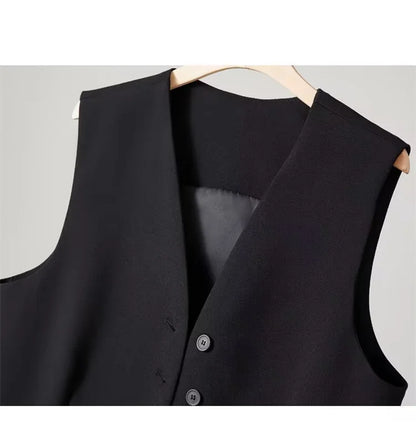Vest Women Sleeveless Jacket Waistcoat V Neck Single Breasted Tops Outerwear Spring Summer Female 2025 Office Lady Vintage Coat