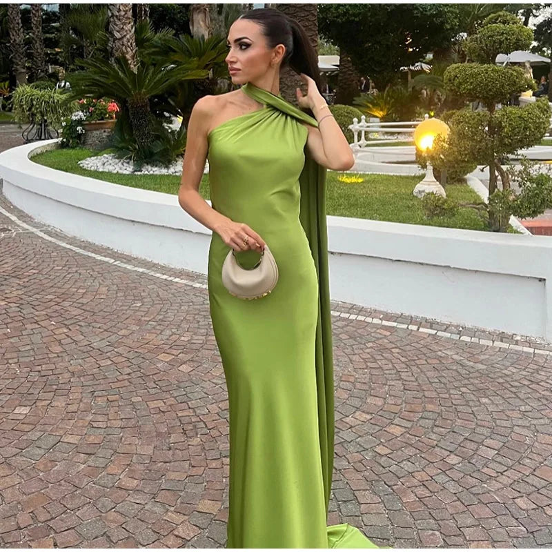 Ribbon Satin Long Party Dress Women Elegant Solid Sleeveless Female Backless Dresses 2026 Summer Autumn Lady Evening Club Gowns
