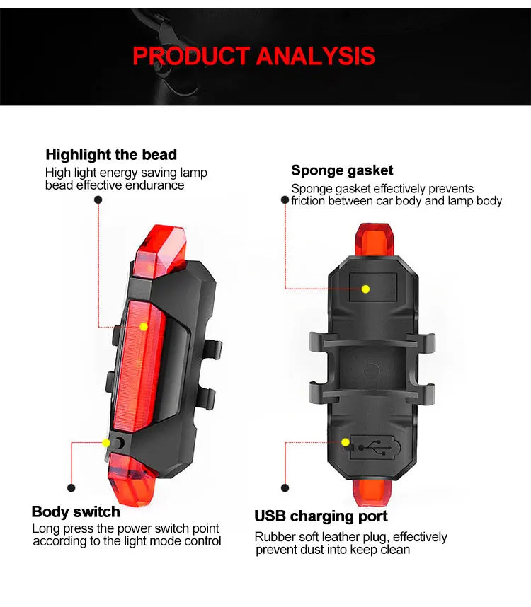 Cycling Bicycle Front Rear Light /Set Bike Defense Flashlight Stick MTB Waterproof Taillight LED Lantern Bicycle Accessories