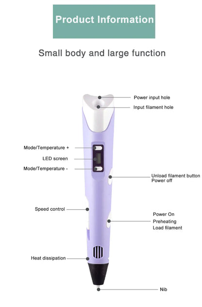 3D Printing Pen With LCD Screen Compatible PLA Filament Drawing Pen Safe Paiting for Children DIY Boys Girls Birthday Gifts