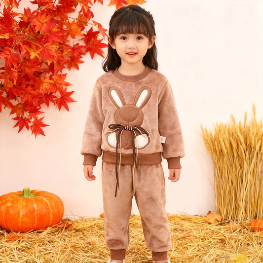 Baby Girl Clothes Autumn Winter Velvet 2Pcs Sets For Children Keep Warm Loungewear Toddler Cartoon Rabbit Sleepwear Boy Suit