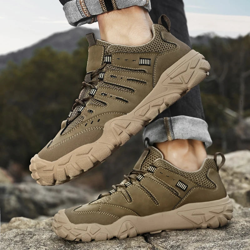Retro Style Men's Outdoor Hiking Shoes Durable Waterproof Trekking Sneakers Non-Slip Sole Trainers Male Mountain Travel Footwear