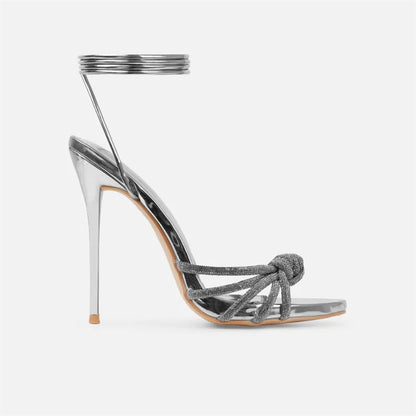 Liyke 2026 New Arrival Silver Crystal Narrow Band Women's Sandals Summer Party Wedding Prom Shoes Platform Open Toe High Heels