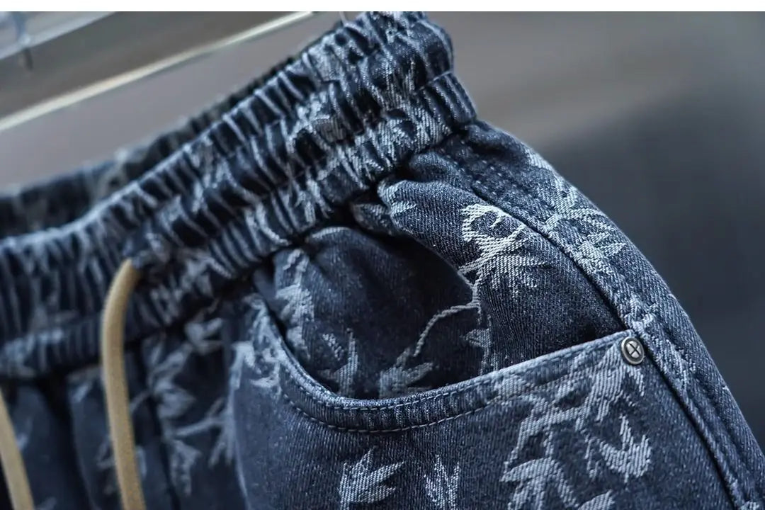 Trendy Men's Spring and Summer New Jeans Light Blue Heavy Industry Jacquard Leggings Thin Designer Luxury Elastic Waist Pants