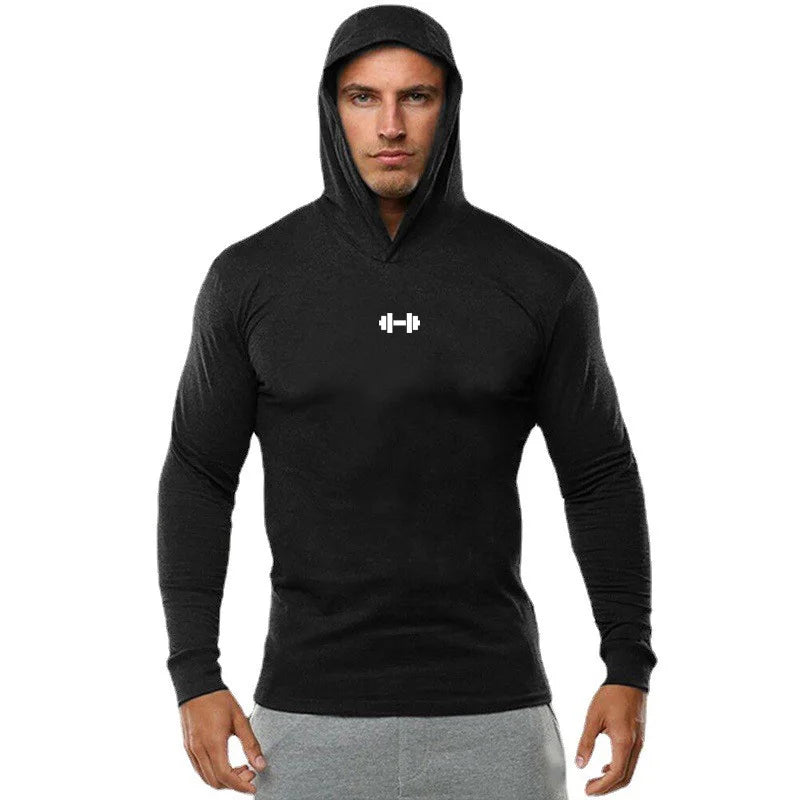 Gym Running Sport T-Shirts Mens Cotton Long Sleeve Hooded Clothing Fitness Bodybuilding Muscle Hoodies Workout Jogging Shirts