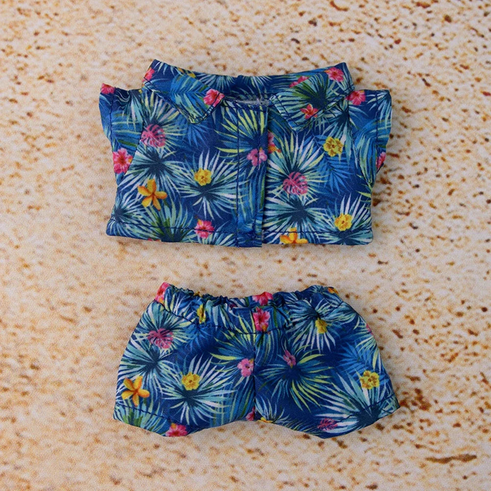 For 15/17cm 3.0 labubu doll cothes Swimsuit Beach skirt beach striped floral shirt shorts For ropa labubu outfit Decorations