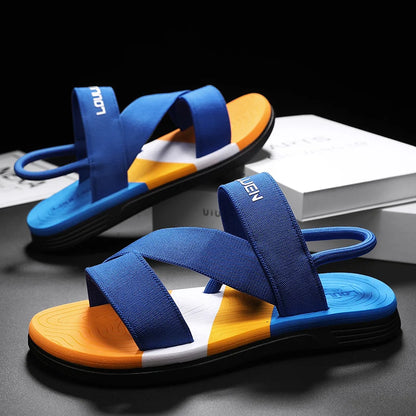 Men's Sandals, Solid Color Blocked Open Toe Breathable Slippers, Comfortable, Non-slip, Durable, Casual Shoes