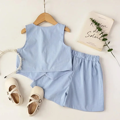 Bear Leader Summer Basic Girls Clothes Korean Version Single Breasted Sleeveless Top+Shorts 2Pcs Sets Gentleman Wedding Boy Suit