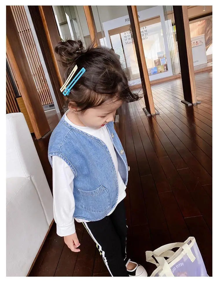 Children's Vest Spring and Autumn Season New Baby Versatile Shoulder Fashion Boys and Girls' Denim Vest Children Clothes