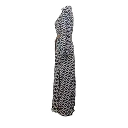 Spring Autumn New Dress Vintage Elegant Black And White Printed V Neck Slim Dresses Fashion Gather Together Slim Long Vestidos