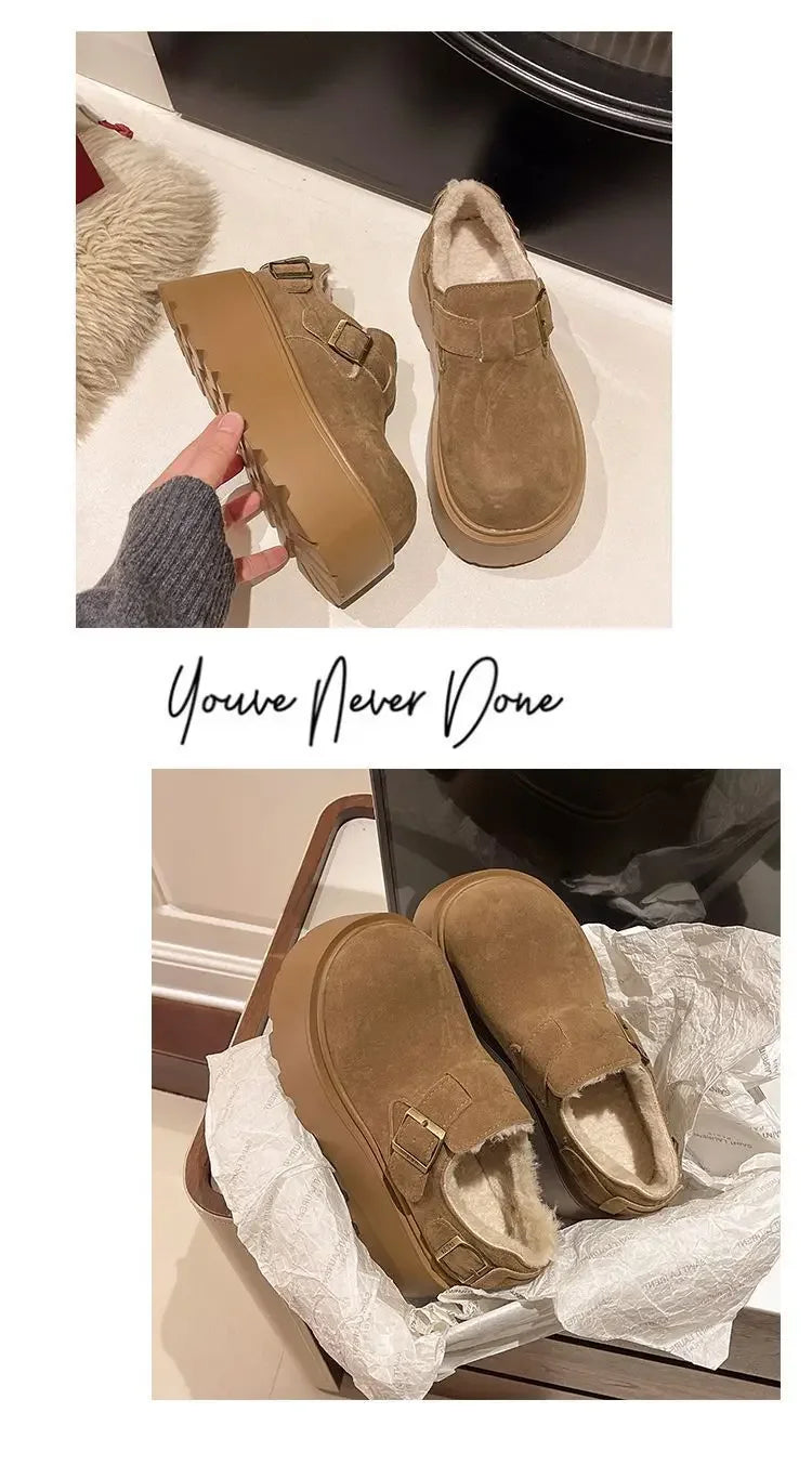 Women's Thick Bottomed Slip-On Flats Fleece Lined Cotton Shoes Spring Autumn Casual Comfortable Flat Heel Warmth Enhancing