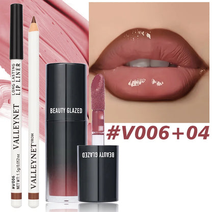 2Pcs/Set Matte Velvet Lip Liner Lip Gloss Set Lipliner + Lip Oil  Long lasting Waterproof Lip Combo Makeup tutorial Cosmetics