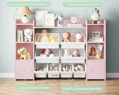 Getone Toy Storage Unit Children's Bookcase Toy Organiser Kids Storage with 8 Removable Boxes and Storage Shelves for Living Room Playroom Bedroom 138.8 x 29.6 x 94.3 cm