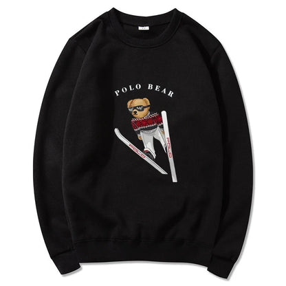Men's casual and comfortable pullover, fashionable and versatile hooded sweatshirt with teddy bear pattern, sports shirt
