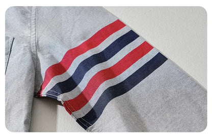 Fashionable Retro Striped Men's Long Sleeve Shirt Casual Handsome Outerwear Korean Style Spring Autumn Wear from Mainland China