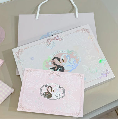 NICEKEY Pink Ballet Makeup Box Include 1*Lip mud,1*Pressed Powder,1*Highlight Powder,1*Eyeshadow Palette Powder With Necklace