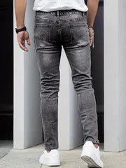 Autumn New Men's Stretch Jeans European American Fashion Casual Vintage Washing Feet Elasticity Denim Trousers Male