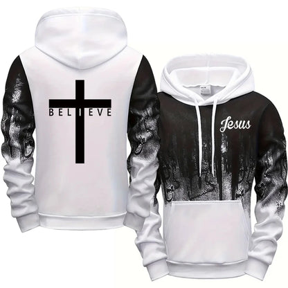 Jesus Christ Style Hoodies and Sweatpants Autumn Winter Daily Casual Sporty Jogging Suit Cross Tracksuit High Quality Men's Set