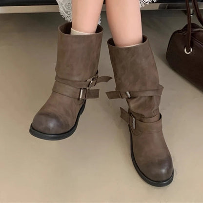 Women's Long Boots Fashion Dress Flats Shoes for Woman Designer Winter Motorcycle Boots 2025 Goth Chelsea Botas De Mujer Shoes