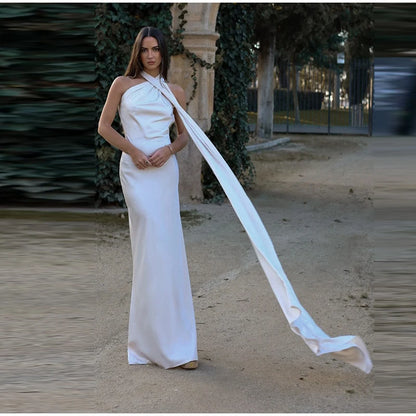 Ribbon Satin Long Party Dress Women Elegant Solid Sleeveless Female Backless Dresses 2026 Summer Autumn Lady Evening Club Gowns