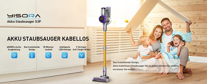 YISORA Cordless Vacuum Cleaner, 40Kpa 55Mins Running Time Wireless Vacuum Cleaner with Touchscreen for Pet Hair, Carpet