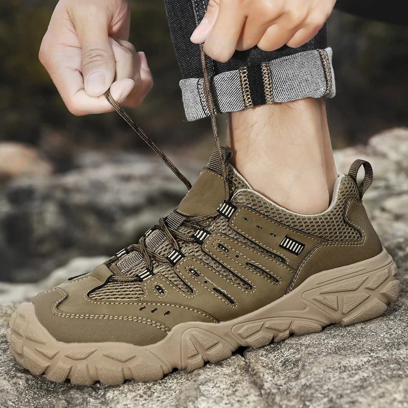 Retro Style Men's Outdoor Hiking Shoes Durable Waterproof Trekking Sneakers Non-Slip Sole Trainers Male Mountain Travel Footwear