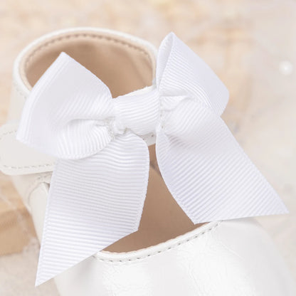 Fashion Baby Girl Casual Leather Shoes Exquisite Lace Bowknot Solid Color Princess Wedding Walking Shoes Soft Non-slip Flat Sole