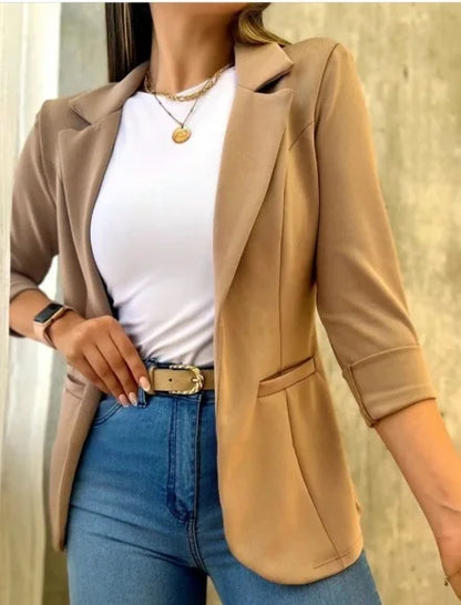 Women Simple Blazer Coat Casual Turn Down Collar Coats Long Sleeve Slim Fit Tailored Jackets Solid Elegant Autumn Open Stitch