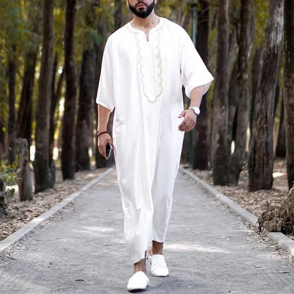 New 2025 Traditional Muslim Clothing Eid Middle East Jubba Thobe Men Thobe Arab Muslim Robes with Long Sleeves Gifts for Husband