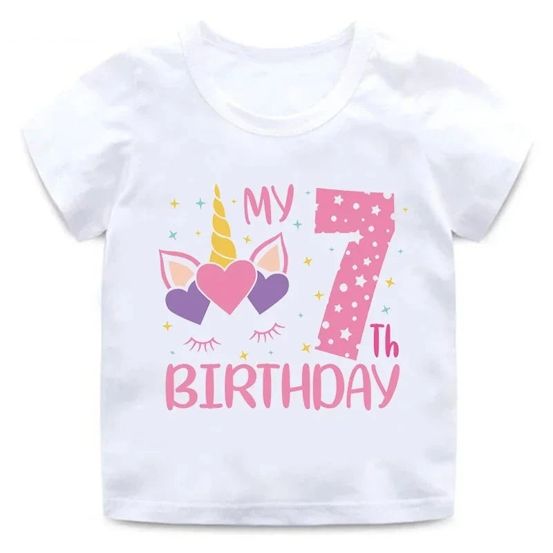 My 1 2 3 4 5 6 7 8 9 Th Years Birthday Unicorn Print Cute Girls Clothes Summer Short Sleeve Kids T Shirt Baby Customize T-Shirts